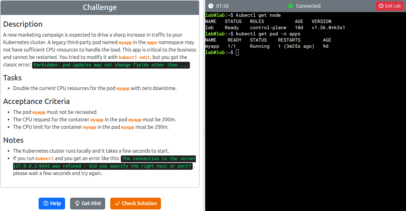 screenshot of the lab page